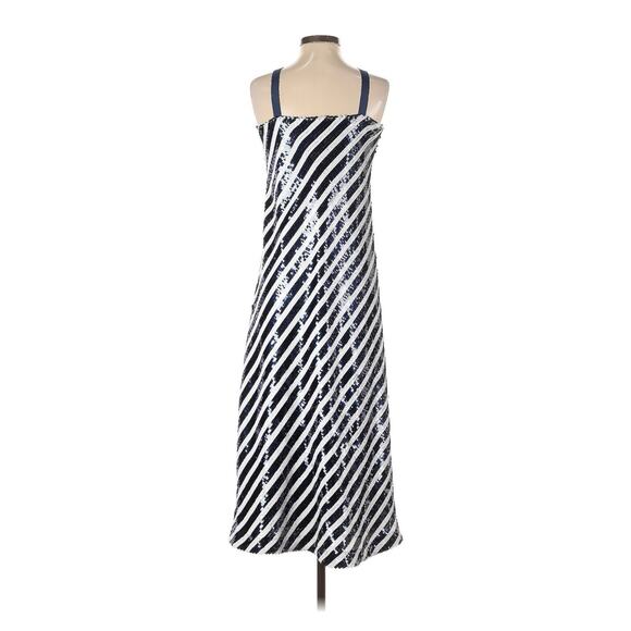 J.Crew Collection Gwyneth V Neck Slip Dress in Sequin Stripe Navy, White 6 - Picture 3 of 5